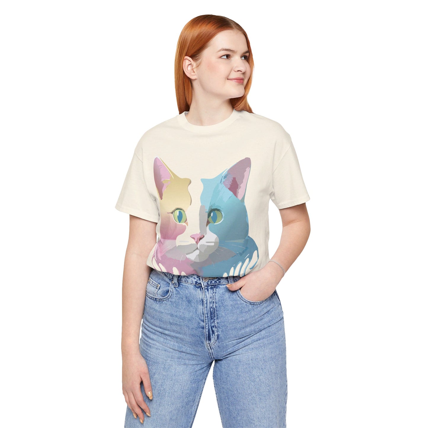 Natural Cotton Tee Shirt with Cat