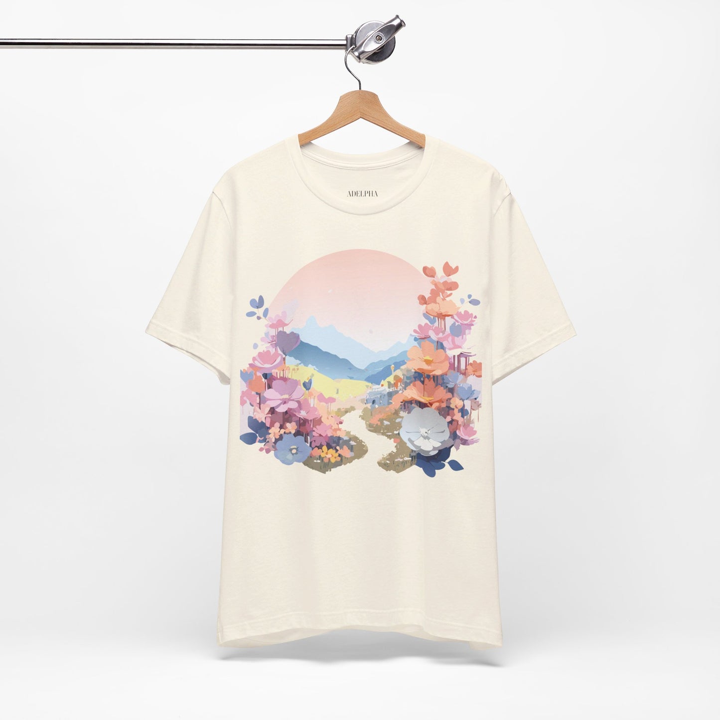 Natural Cotton Tee Shirt with Flowers