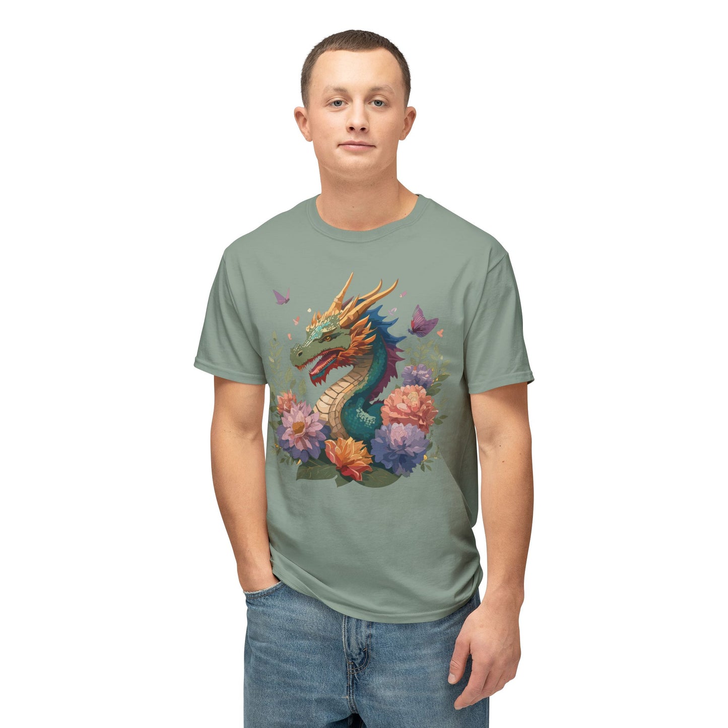 Dragon T-Shirt, Vintage Dragon Tee, Floral Tees, Dragon Art Design Shirt, Tee Shirt with Dragon 9