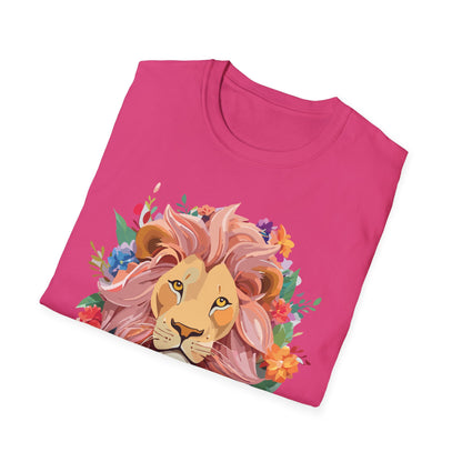 Lion Shirt Unisex Floral Lion Tee Animal Print Softstyle Tee