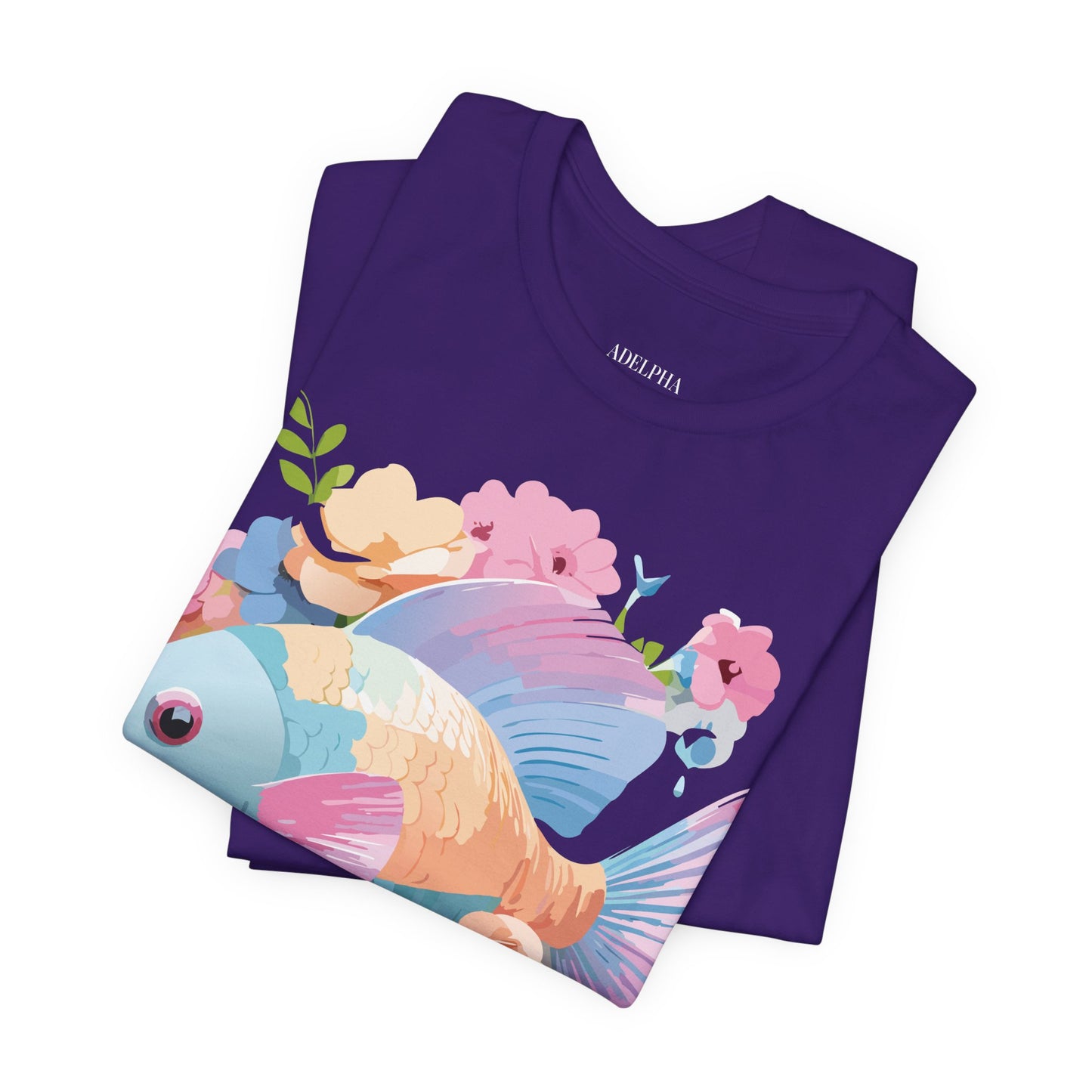 Natural Cotton Tee Shirt with Fish