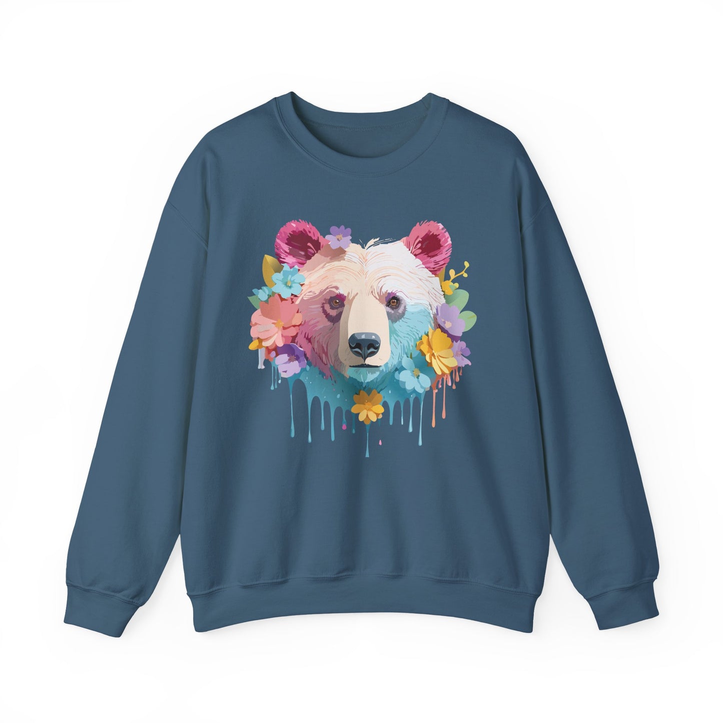 Unisex Floral Bear Sweatshirt, Animals Sweatshirt, Floral Sweatshirt, Art Design Sweatshirt