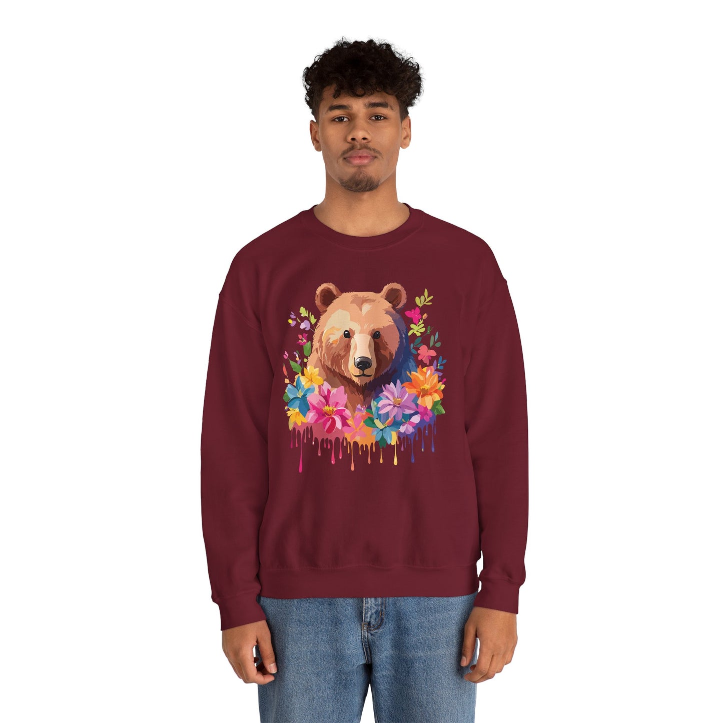 Unisex Floral Bear Sweatshirt, Animals Sweatshirt, Floral Sweatshirt, Art Design Sweatshirt