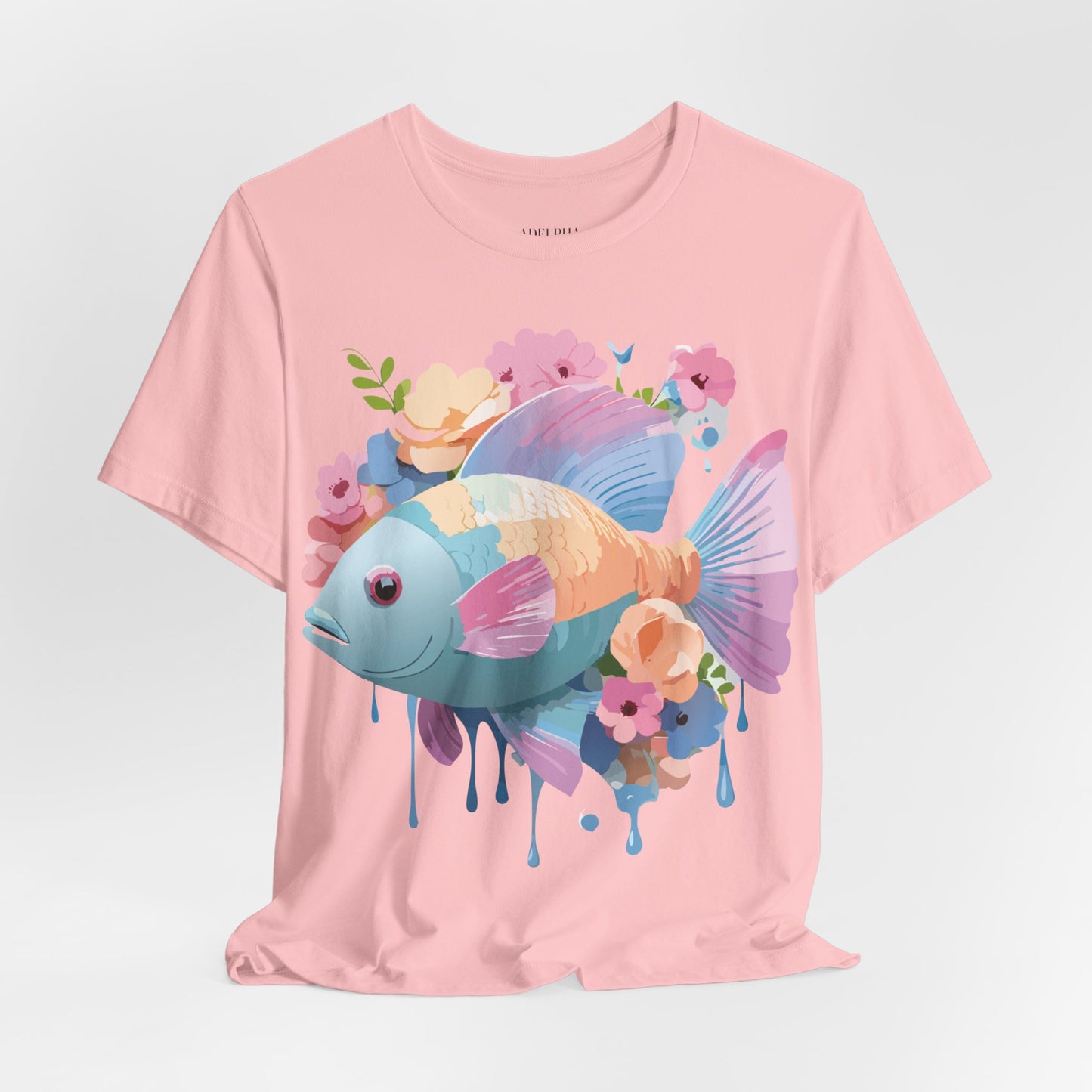 Natural Cotton Tee Shirt with Fish