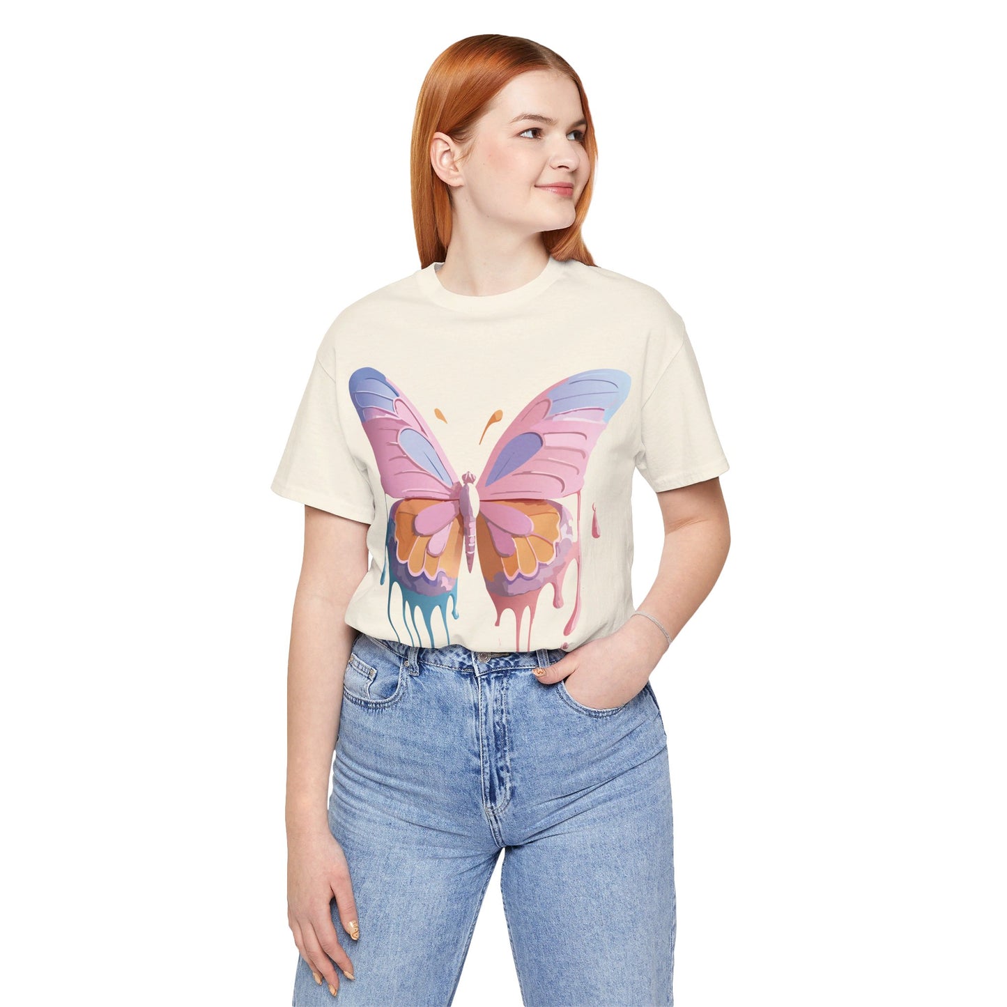 Natural Cotton Tee Shirt with Butterfly