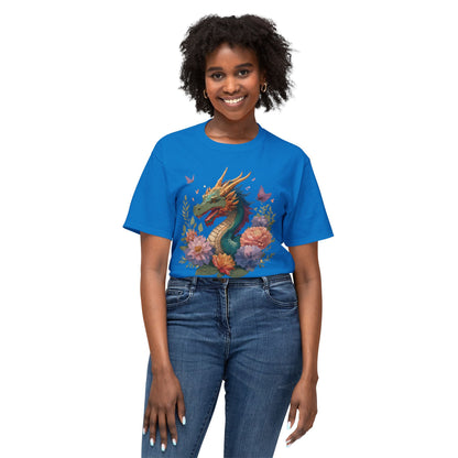 Dragon Art Tee Unisex Vintage Floral Tee Full Color Print HD Cotton