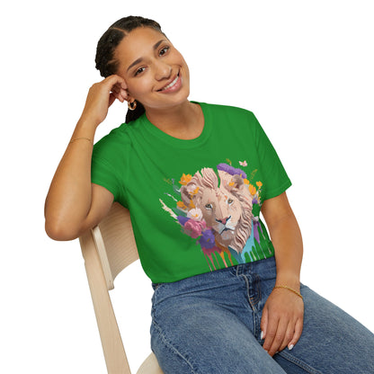 Unisex Lion Shirt Floral Lion Tee Softstyle 64000 Gildan Cotton Tee