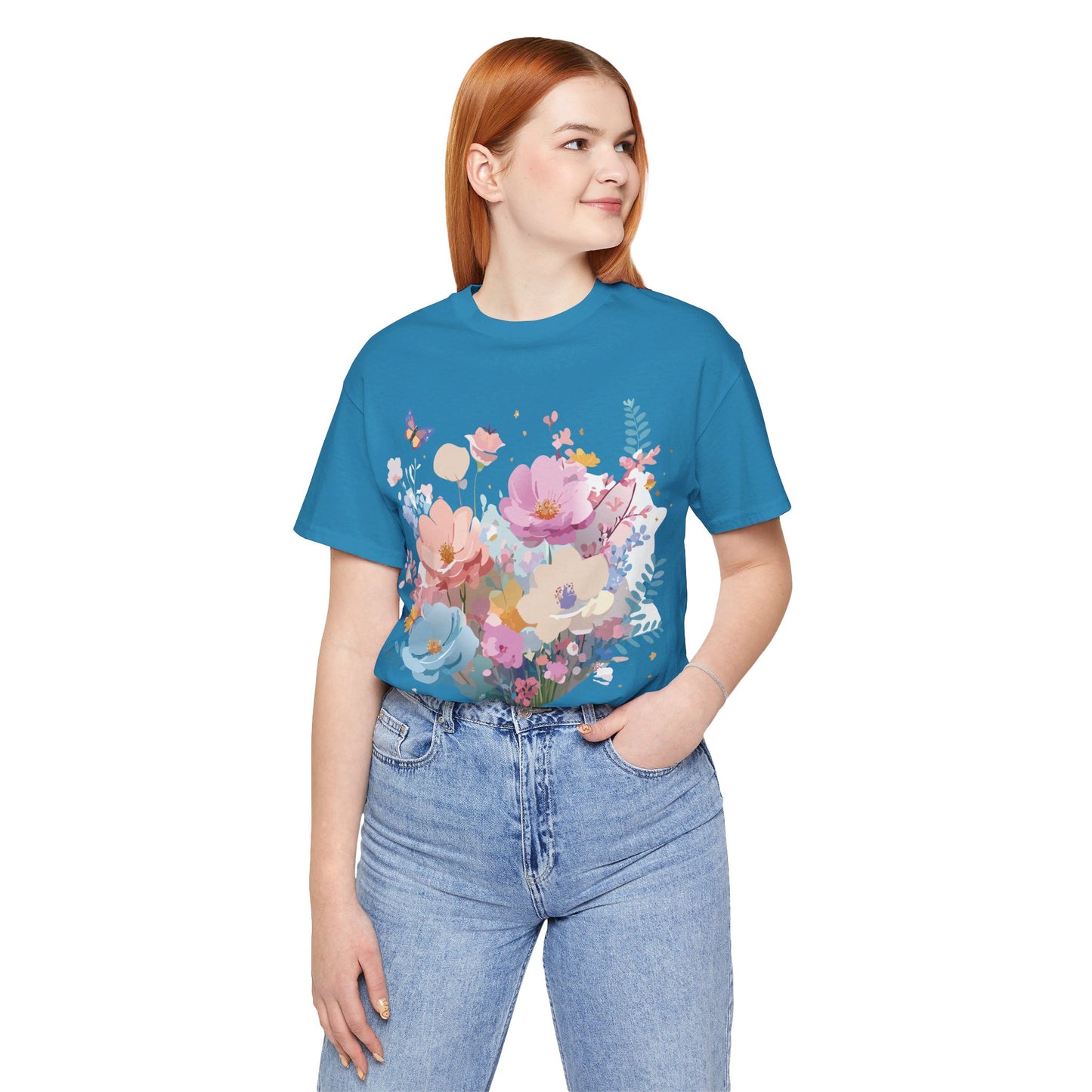 T-shirt en coton naturel avec fleurs