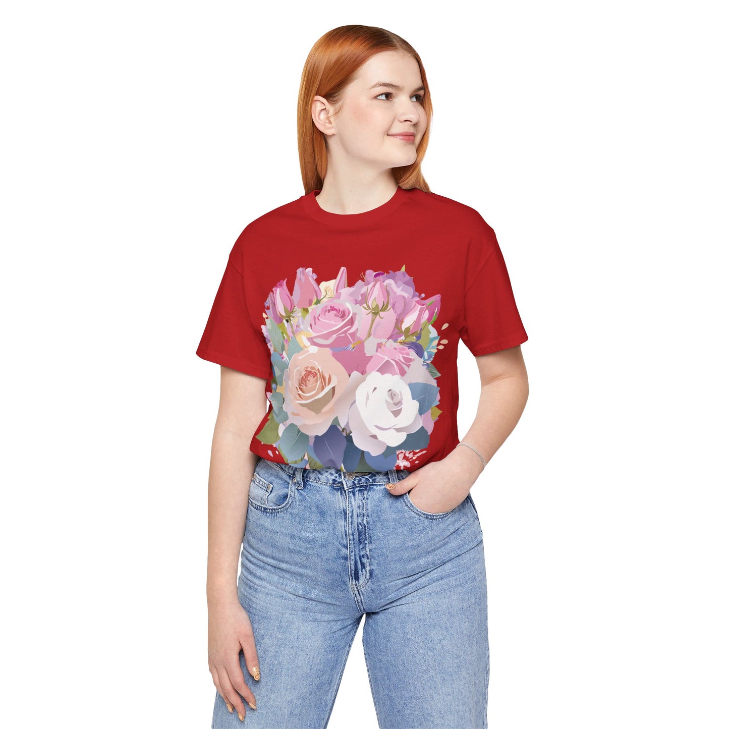 Natural Cotton Tee Shirt with Flowers