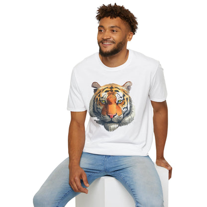 Tiger Print T Shirt Unisex Animal Tee 100 Percent Cotton Softstyle Gildan 64000