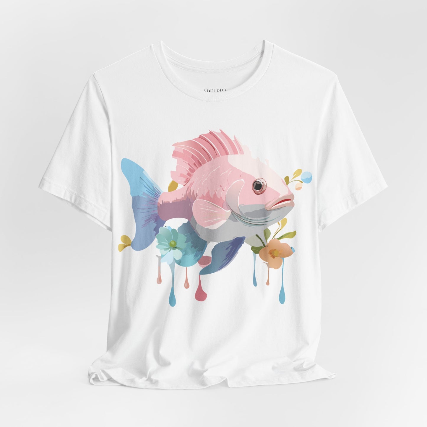 Natural Cotton Tee Shirt with Fish