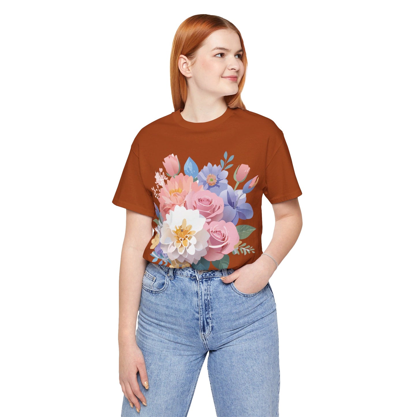 Natural Cotton Tee Shirt with Flowers