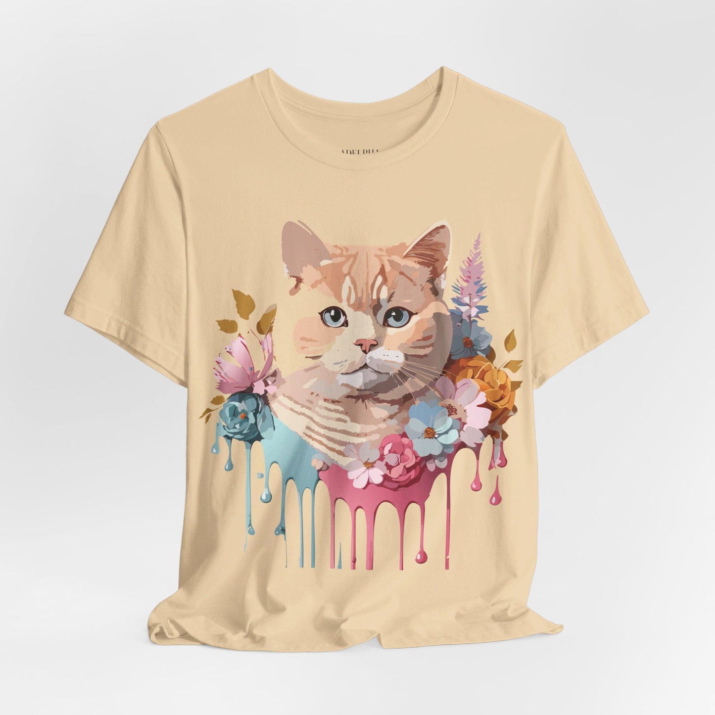 Natural Cotton Tee Shirt with Cat