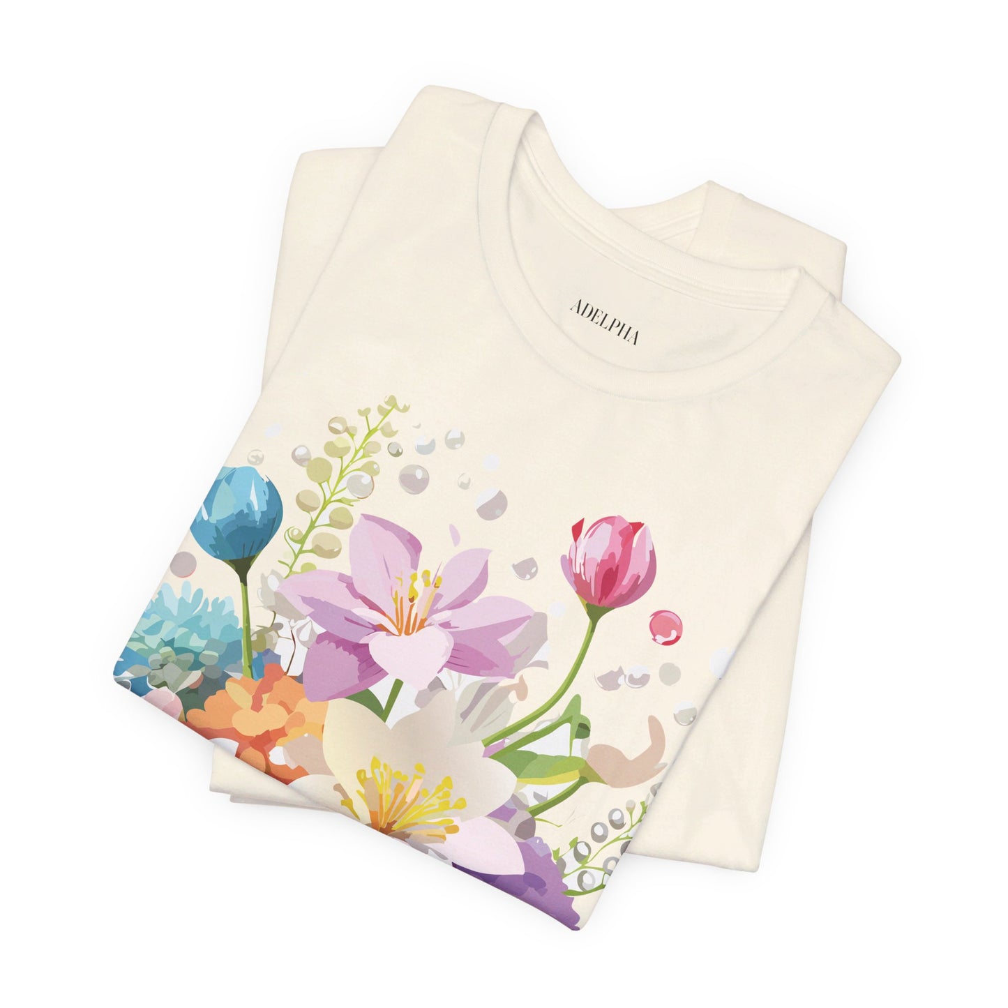 Natural Cotton Tee Shirt with Flowers