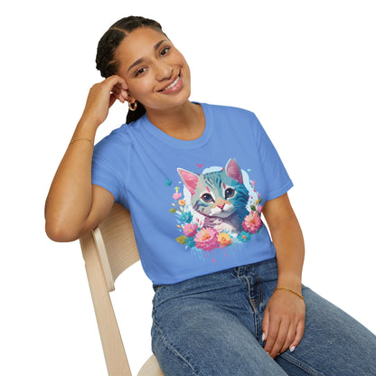 Cat Shirt Unisex Tee Kitten Cat Tee Softstyle 100 Percent Cotton Gildan 64000