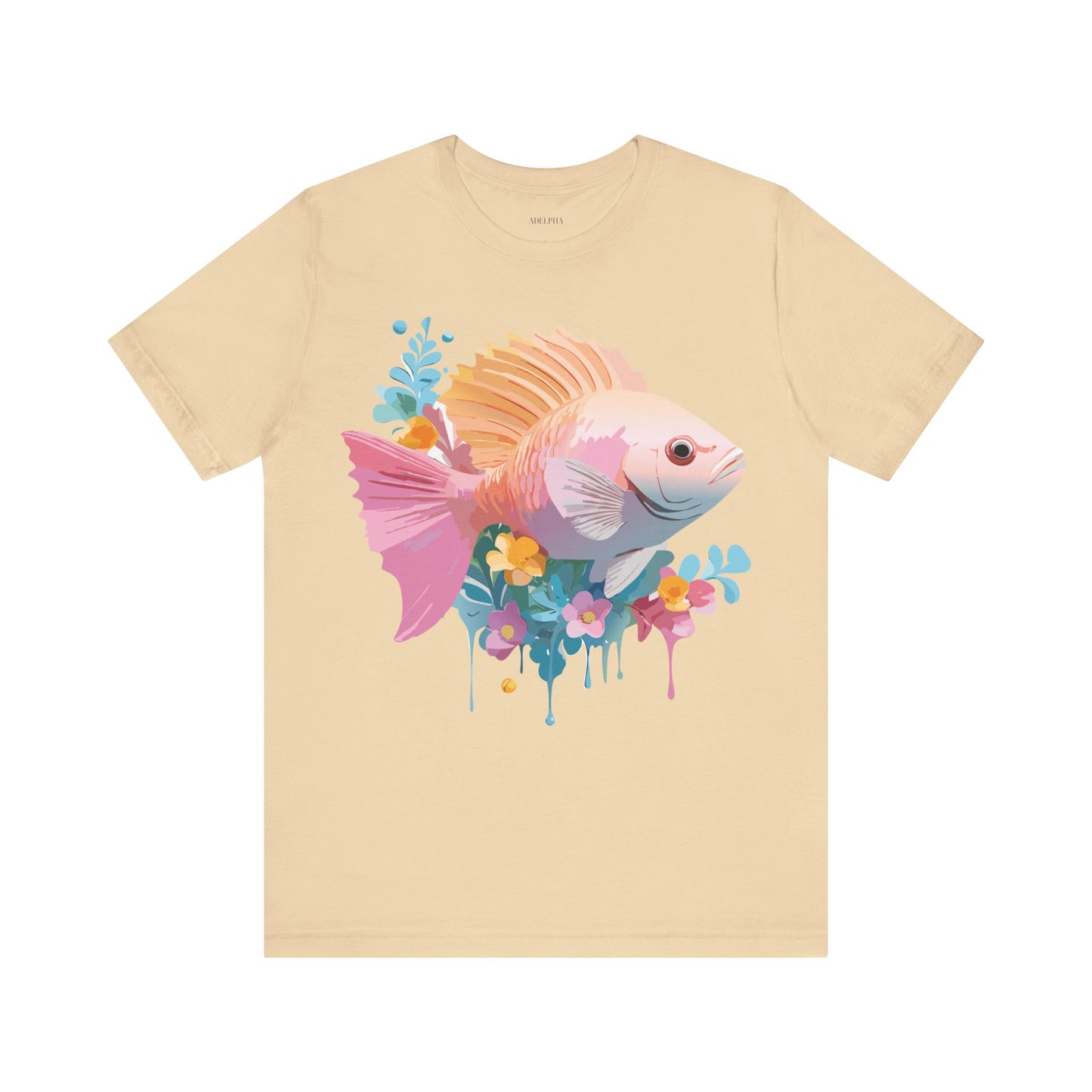 Natural Cotton Tee Shirt with Fish