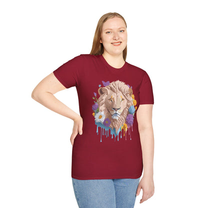Lion Shirt Unisex Floral Lion Tee Gildan Softstyle 64000 Short Sleeve