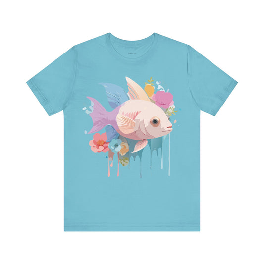 Natural Cotton Tee Shirt with Fish