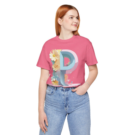 Natural Cotton Tee Shirt - Letters Collection - P Printify