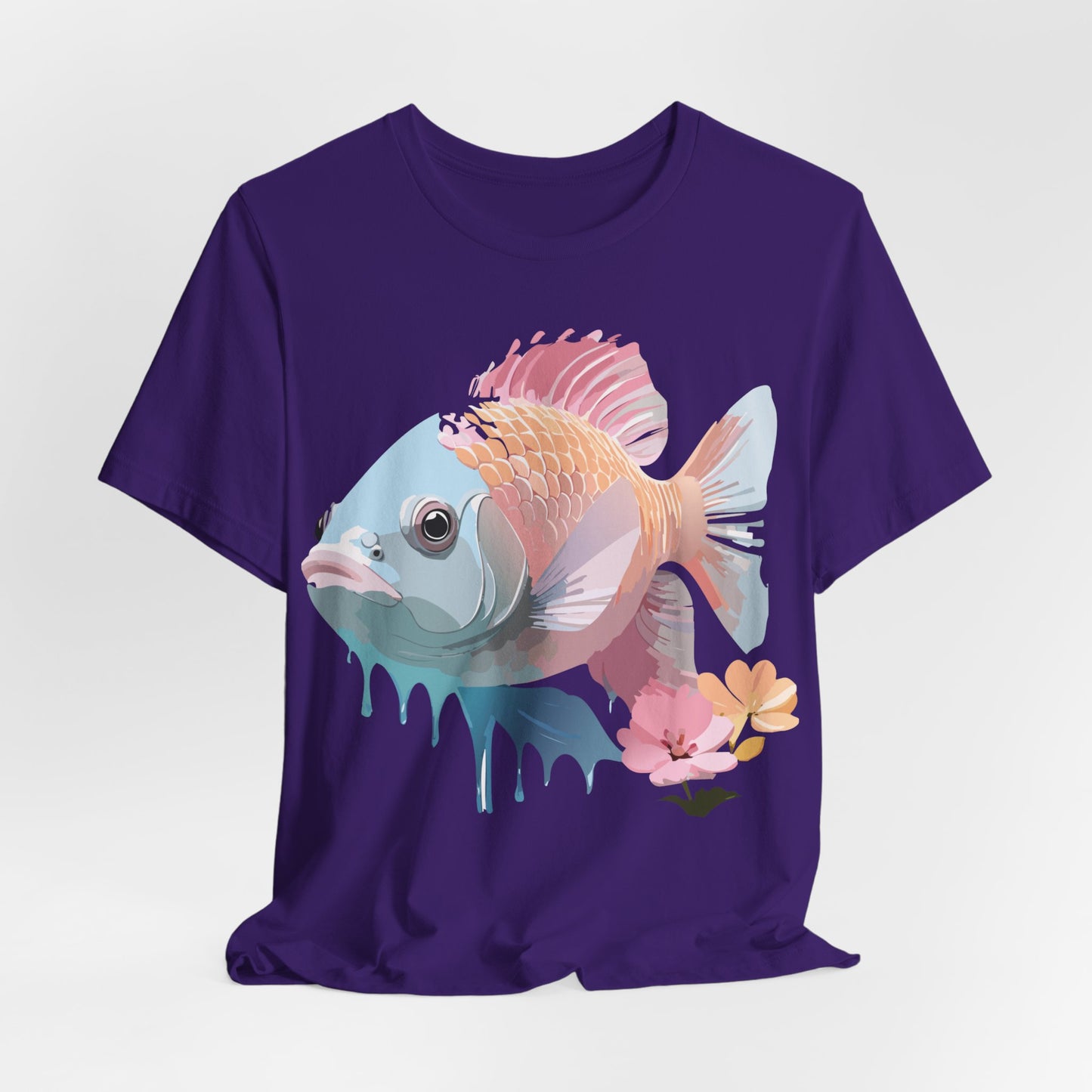 Natural Cotton Tee Shirt with Fish