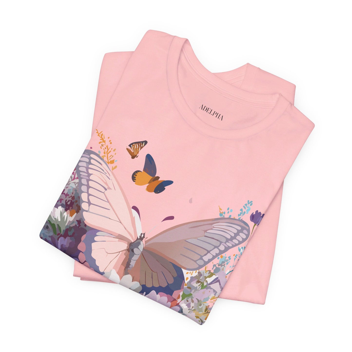 Natural Cotton Tee Shirt with Butterfly