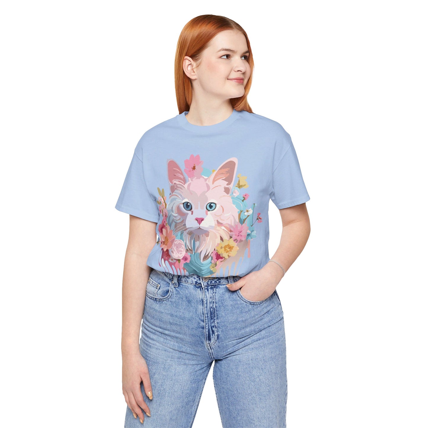 Natural Cotton Tee Shirt with Cat