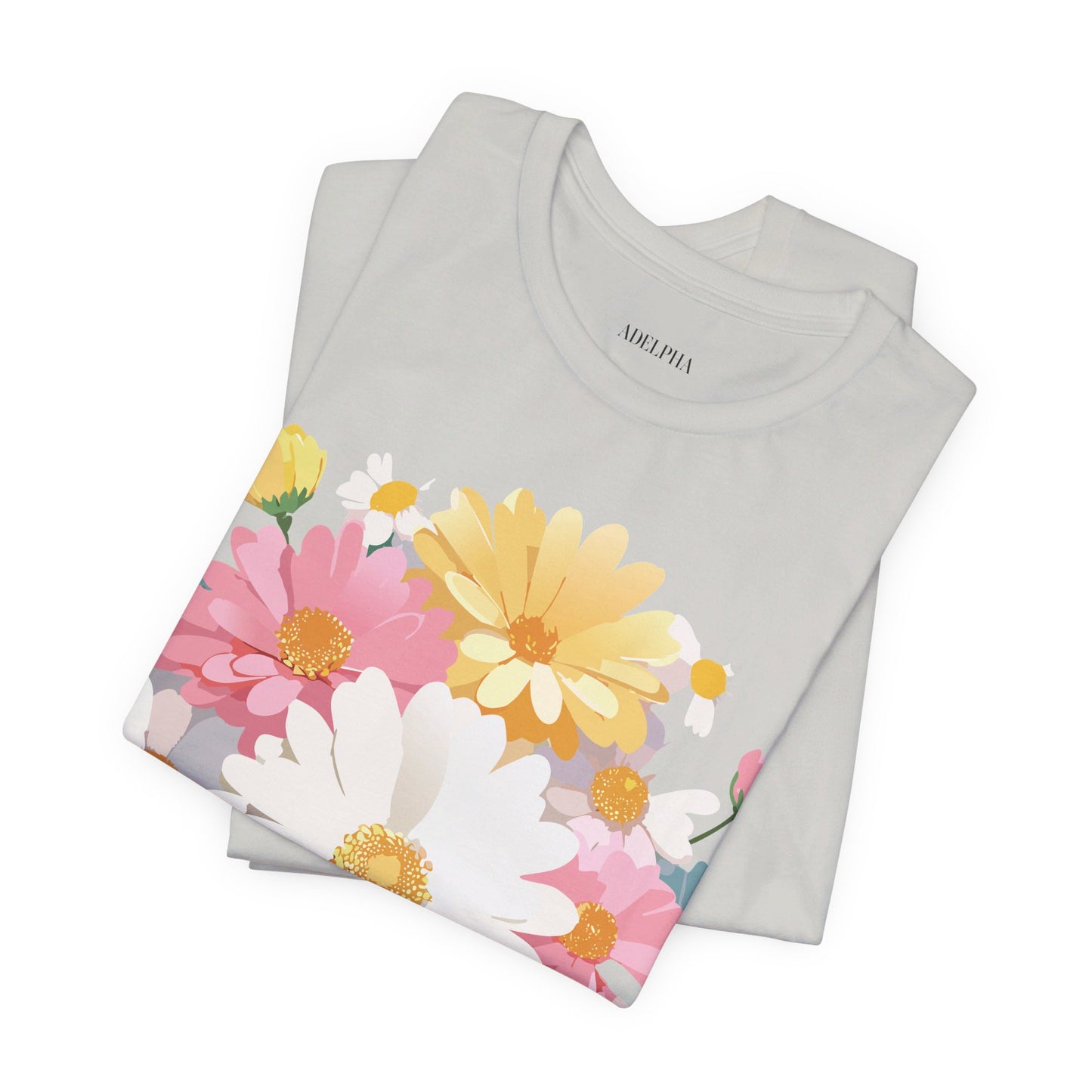 Natural Cotton Tee Shirt with Flowers