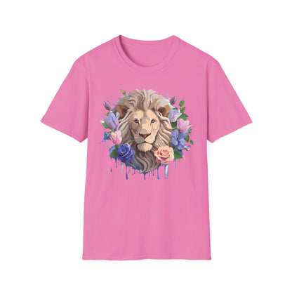 Unisex Floral Lion Tee Shirt Softstyle Gildan 64000 100 Percent Cotton