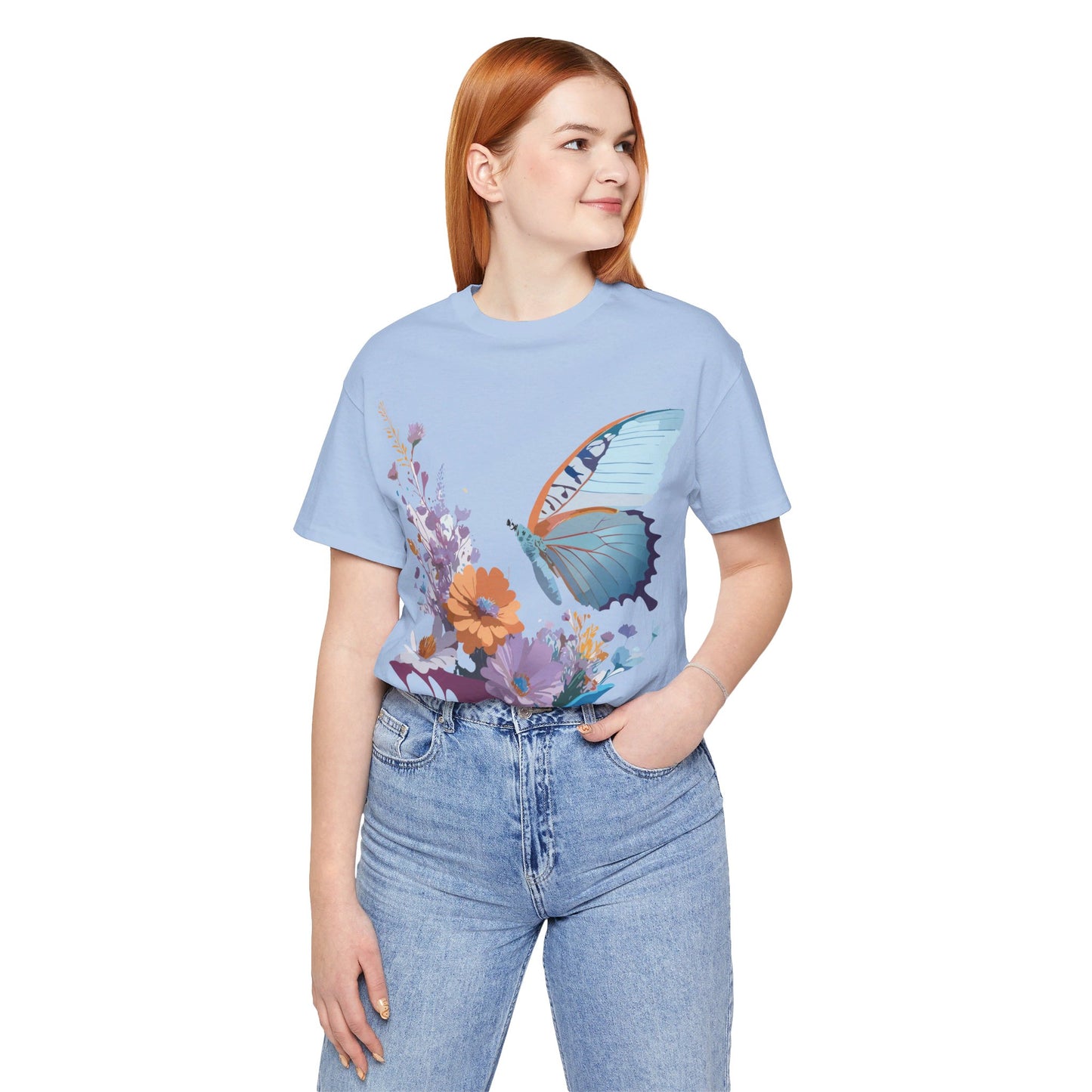 Natural Cotton Tee Shirt with Butterfly