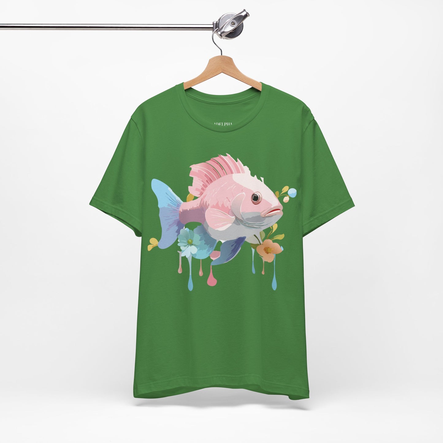 Natural Cotton Tee Shirt with Fish