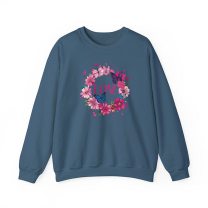 Unisex Floral Love Sweatshirt Butterfly Print 50 50 Cotton Poly Valentines Day