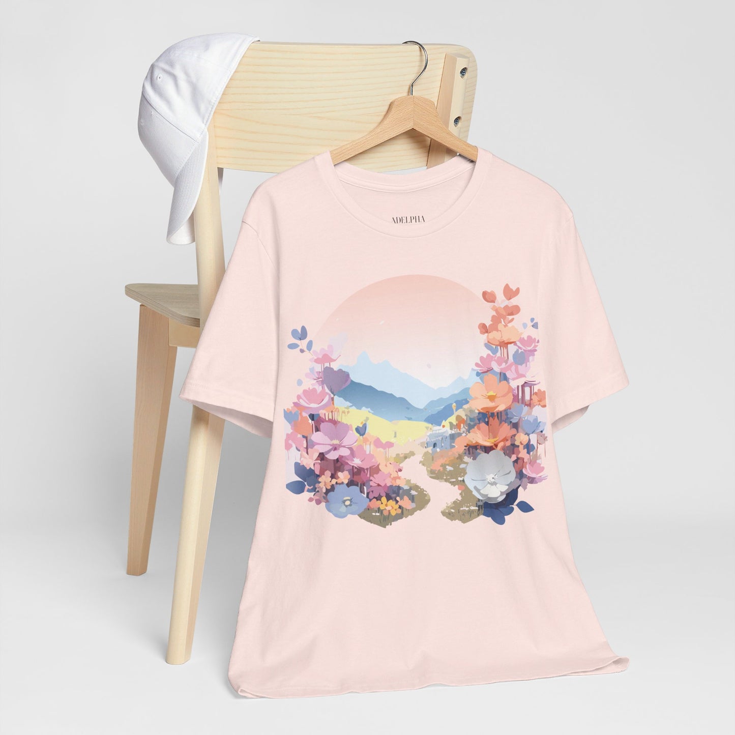 Natural Cotton Tee Shirt with Flowers