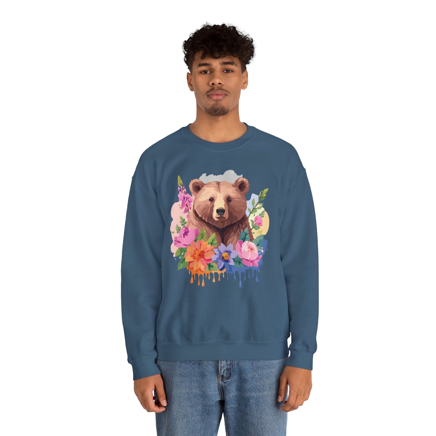 Unisex Floral Bear Sweatshirt, Animals Sweatshirt, Floral Sweatshirt, Art Design Sweatshirt