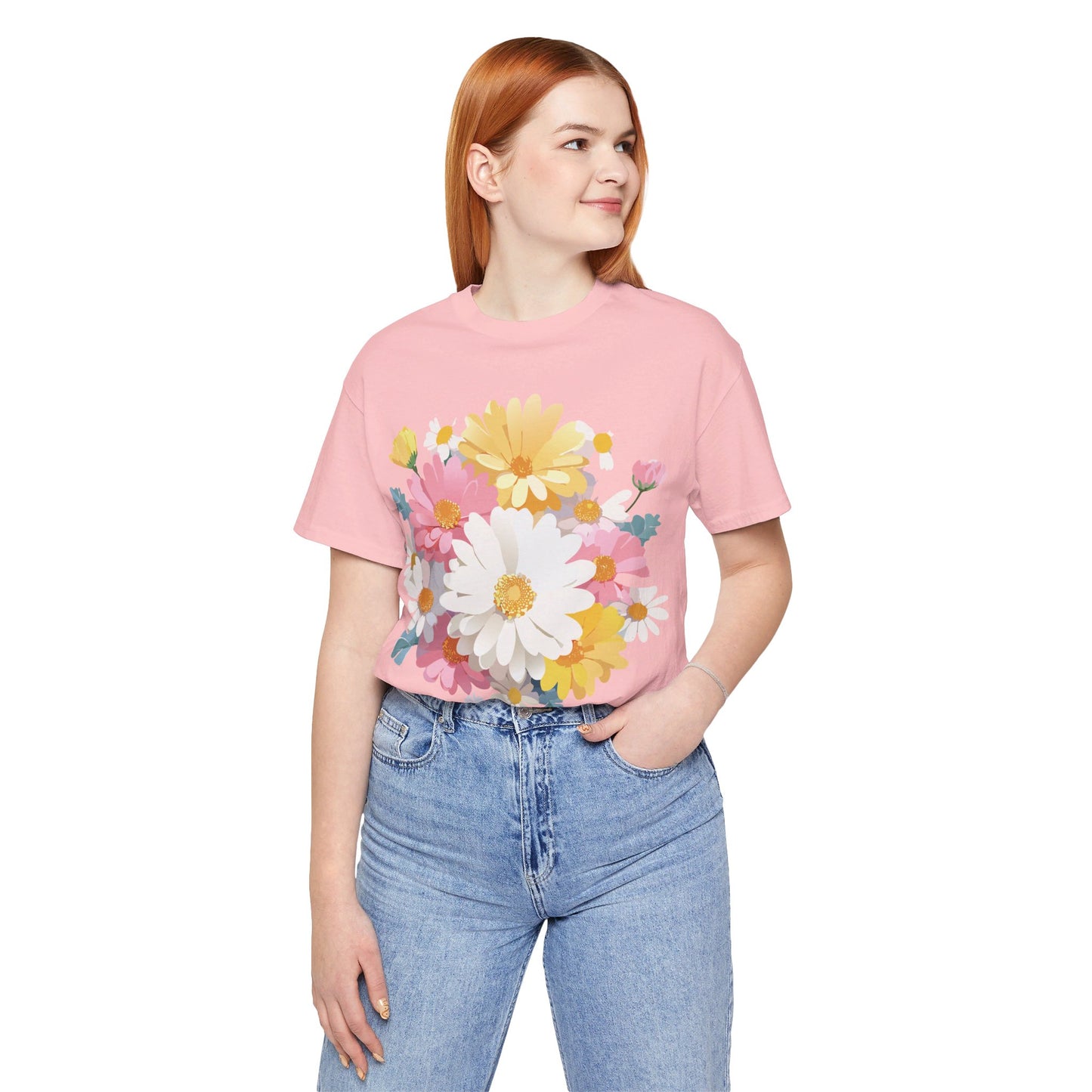 Natural Cotton Tee Shirt with Flowers