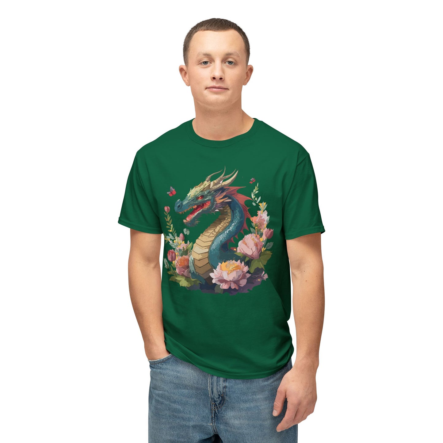 Dragon T-Shirt, Vintage Dragon Tee, Floral Tees, Dragon Art Design Shirt, Tee Shirt with Dragon 8