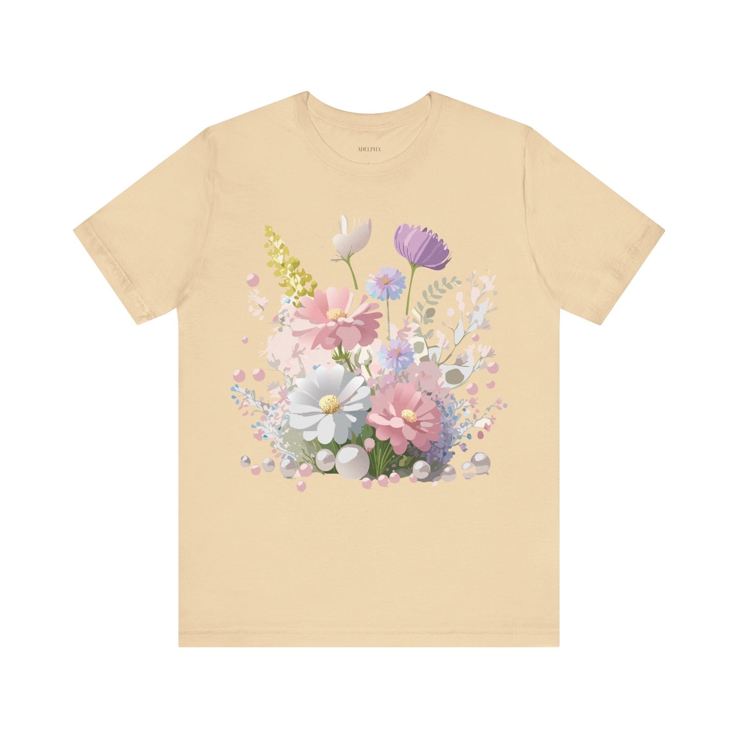 Natural Cotton Tee Shirt with Flowers