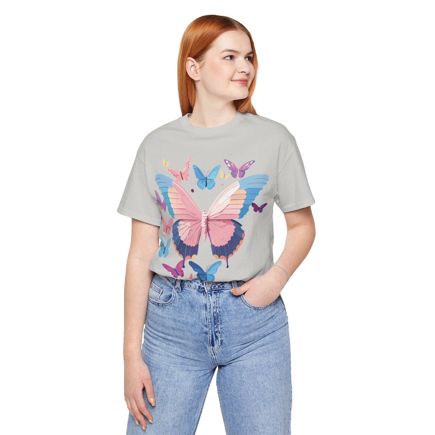 Natural Cotton Tee Shirt with Butterfly