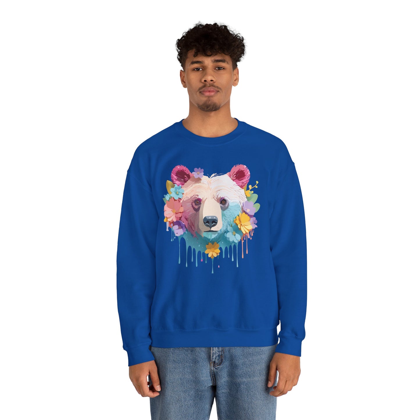 Unisex Floral Bear Sweatshirt, Animals Sweatshirt, Floral Sweatshirt, Art Design Sweatshirt