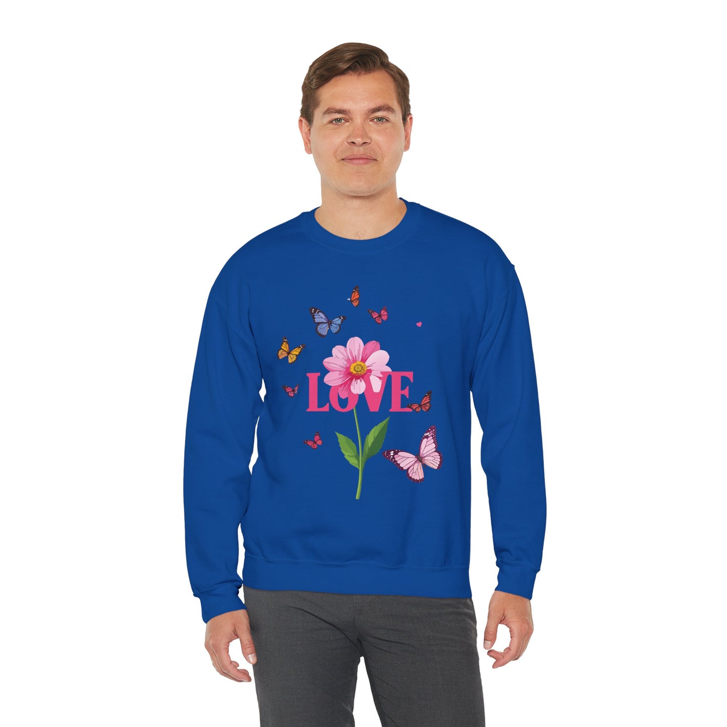 Unisex Floral Love Sweatshirt Valentines Day Cotton Poly Blend Butterfly