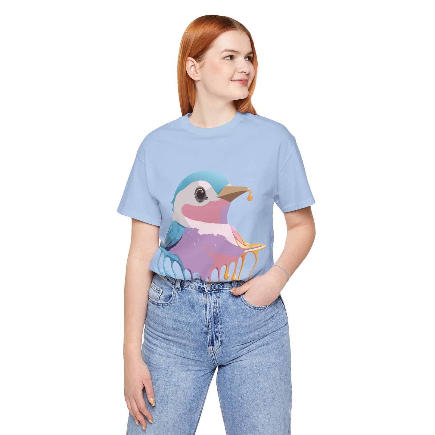 Natural Cotton Tee Shirt with Bird