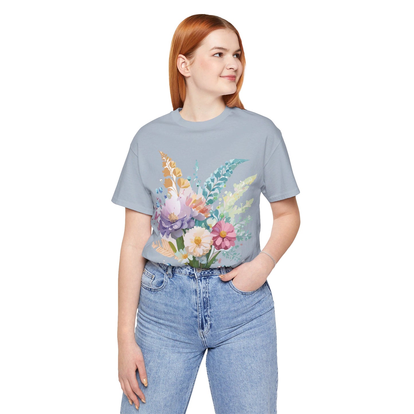 Natural Cotton Tee Shirt with Flowers