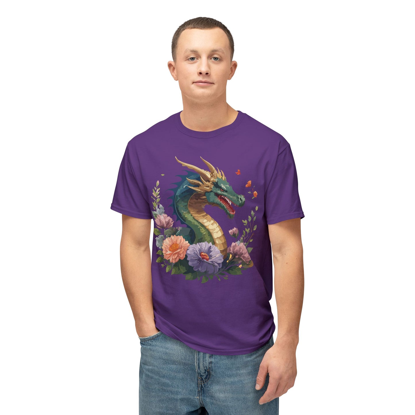Dragon T-Shirt, Vintage Dragon Tee, Floral Tees, Dragon Art Design Shirt, Tee Shirt with Dragon 4