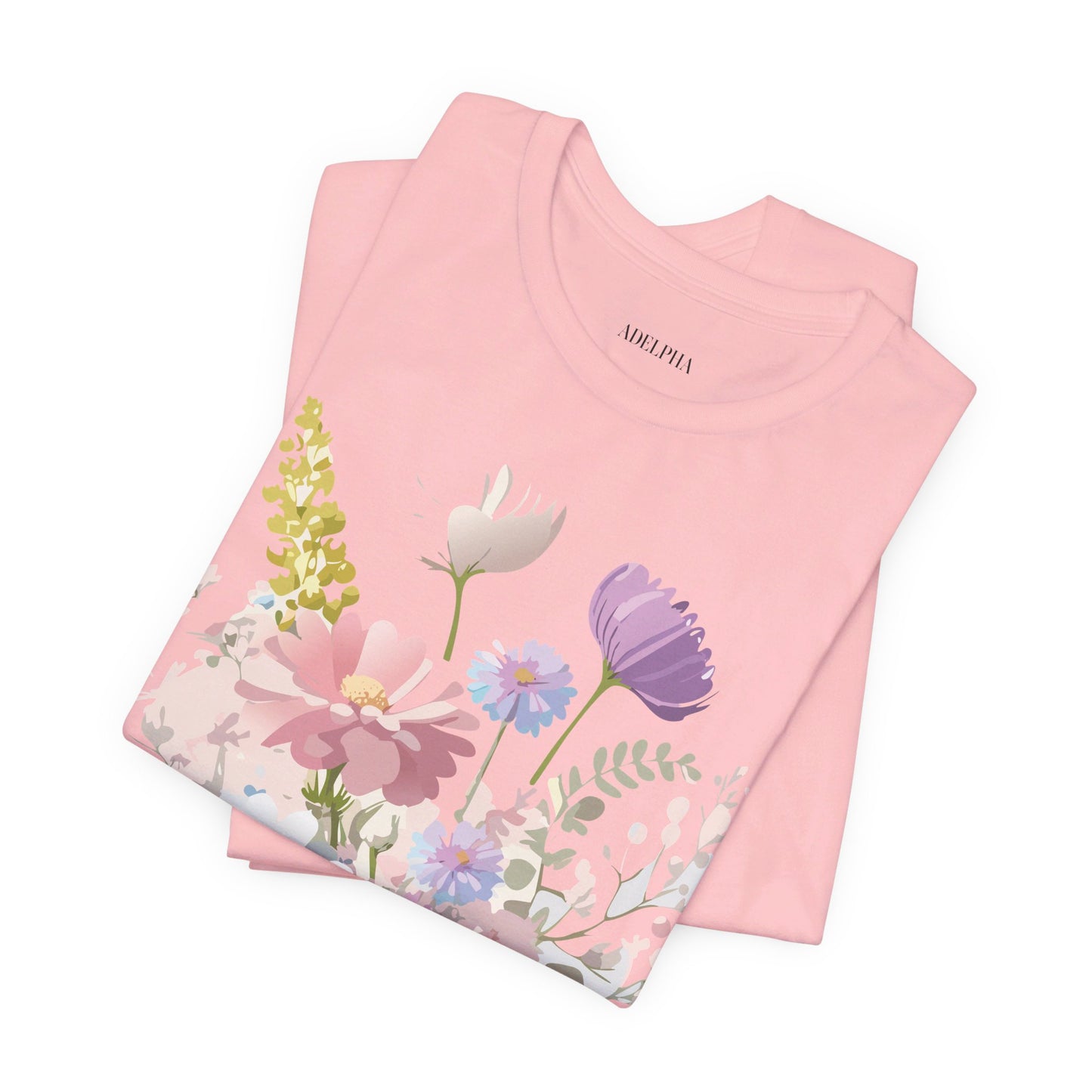 Natural Cotton Tee Shirt with Flowers