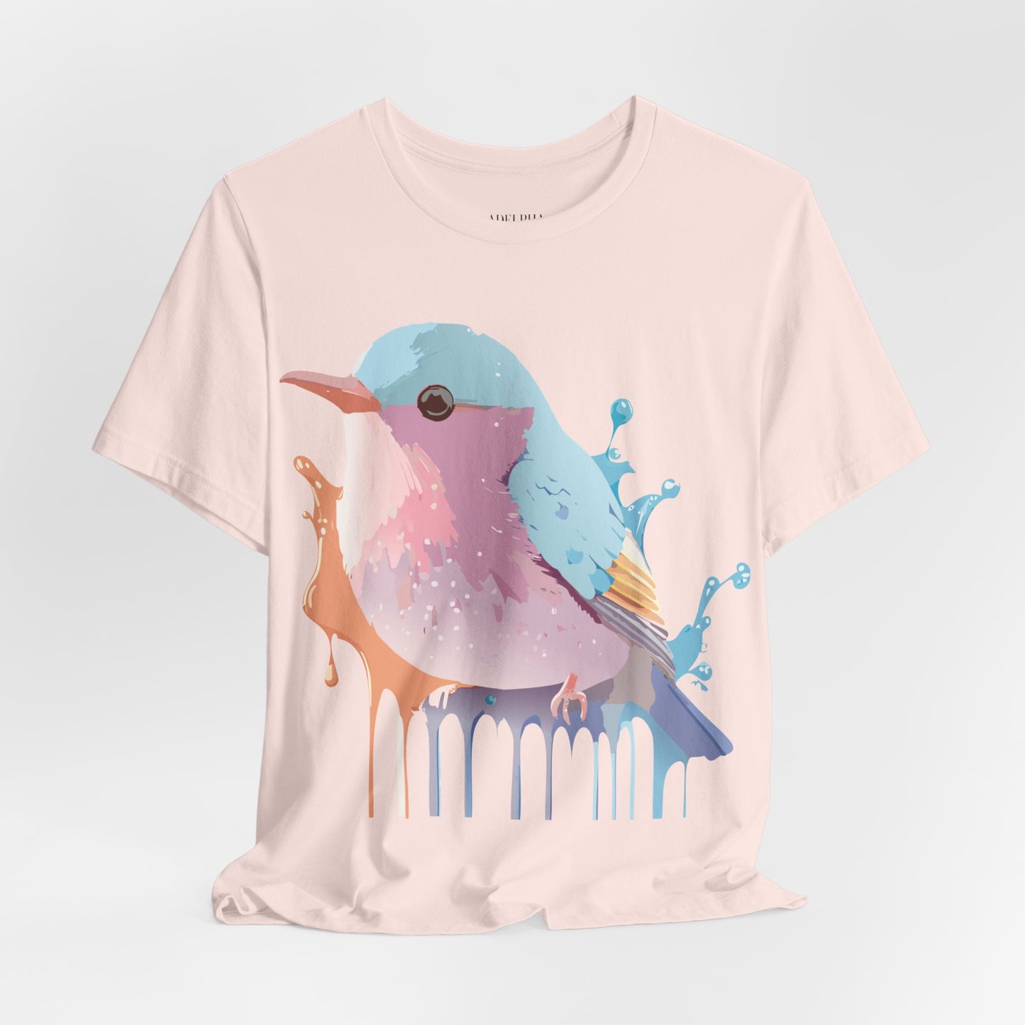 Natural Cotton Tee Shirt with Bird