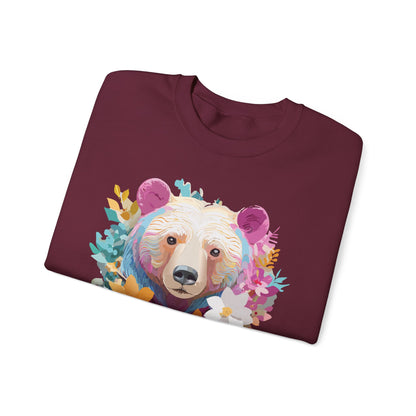 Unisex Floral Bear Sweatshirt With Art Design Gildan 18000 Crewneck