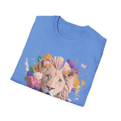 Unisex Lion Shirt Floral Lion Tee Softstyle 64000 Gildan Cotton Tee