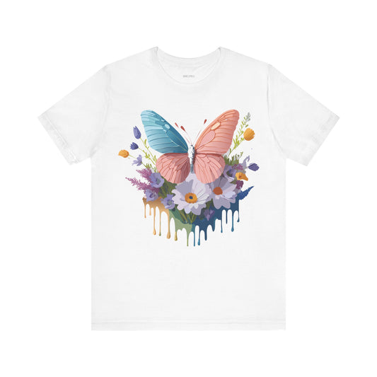 Natural Cotton Tee Shirt with Butterfly