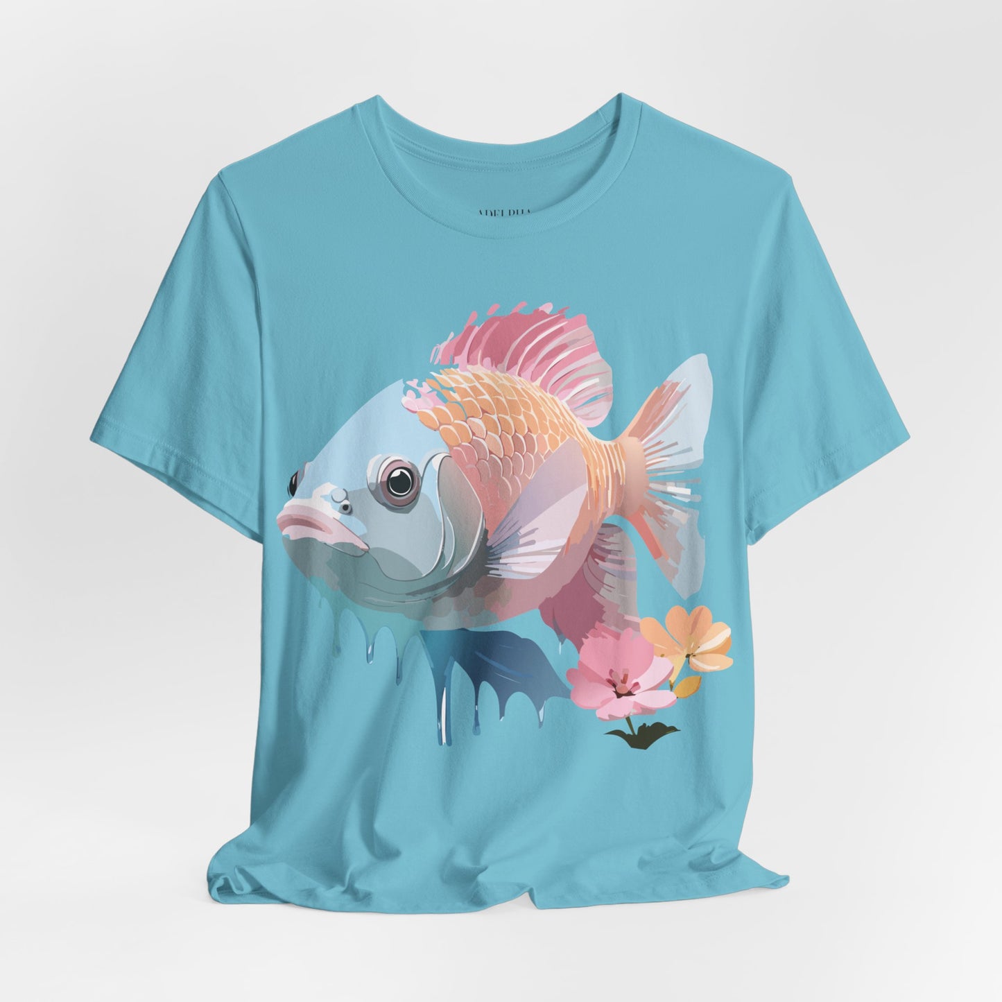 Natural Cotton Tee Shirt with Fish