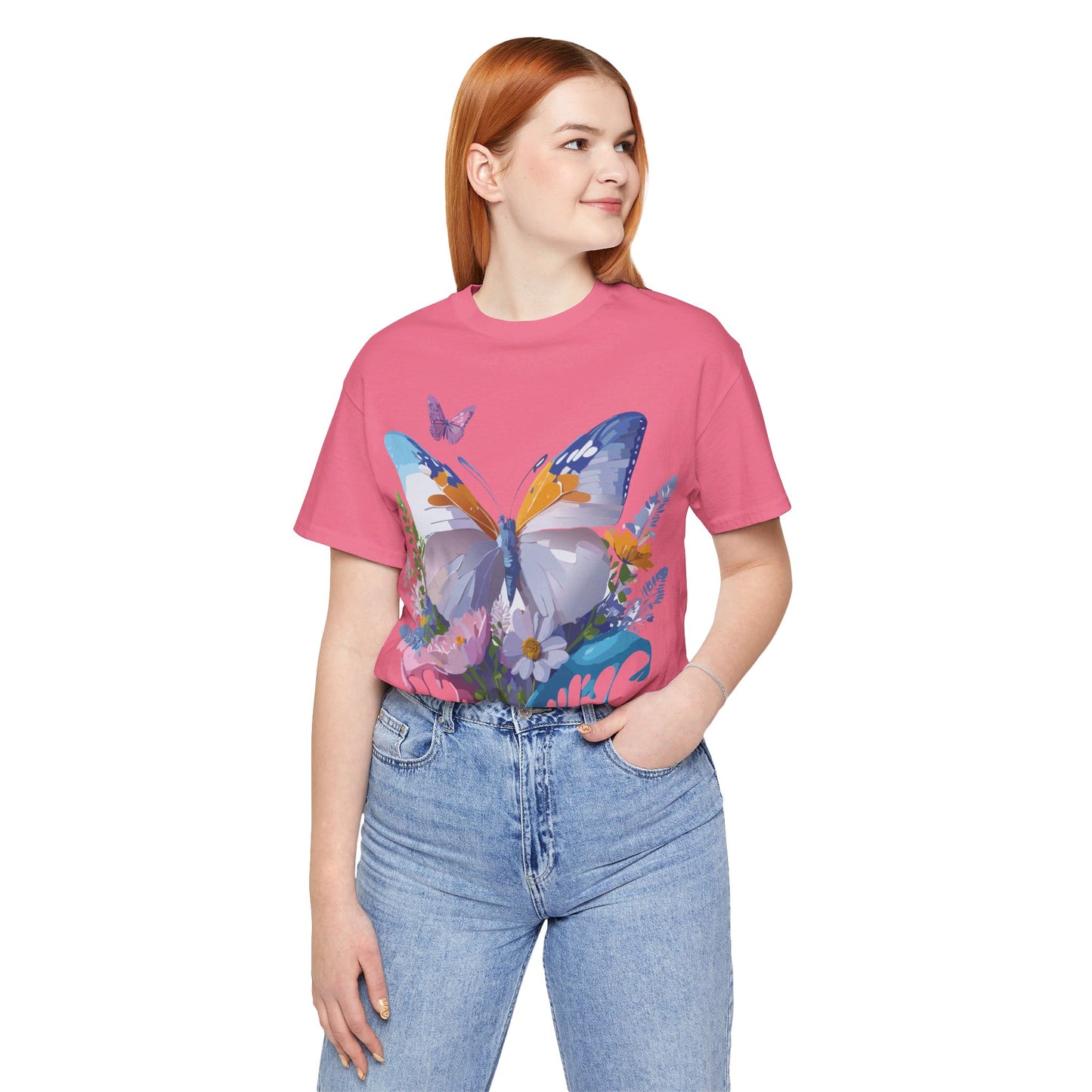 Natural Cotton Tee Shirt with Butterfly