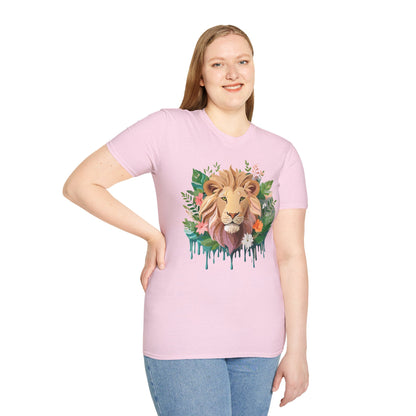 Lion Shirt Unisex Floral Lion Tee Animal Print Short Sleeve Tee